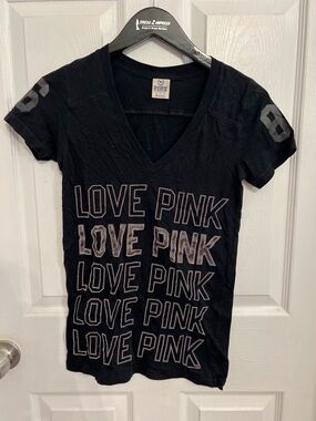 Victoria's Secret PINK Black Tee with Navy and Pink Logo